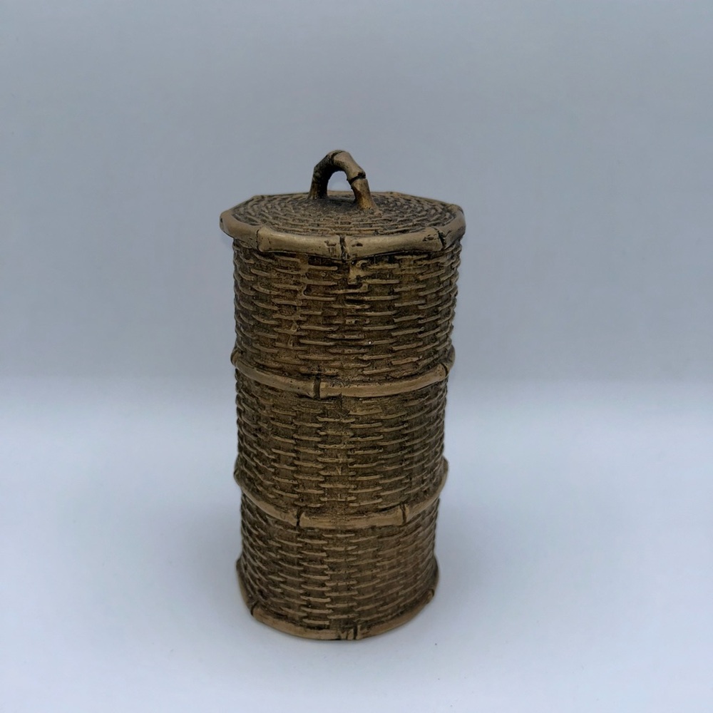 Faux Bamboo Brass Canister/Basket